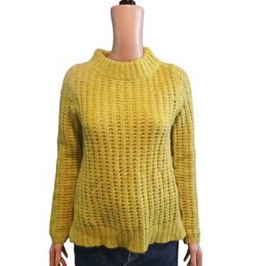 Anthropologie Field Flower Sz S open knit wool blend lime green mock sweater